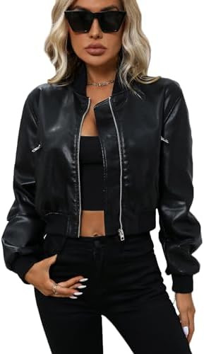 LY VAREY LIN Womens Faux Leather Varsity Jacket Biker Baseball Streetwear Casual Coat | Amazon (US)