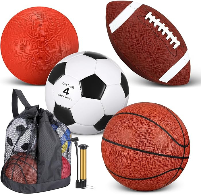 Deekin 4 Pcs Sport Balls Set for Kids Teens, Include Official Size Basketball Soccer Football Pla... | Amazon (US)