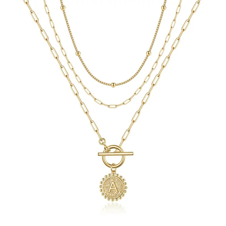 SMILEST Layered Gold Initial Necklaces for Women 14K Gold Plated Paperclip Link Necklace Toggle C... | Walmart (US)