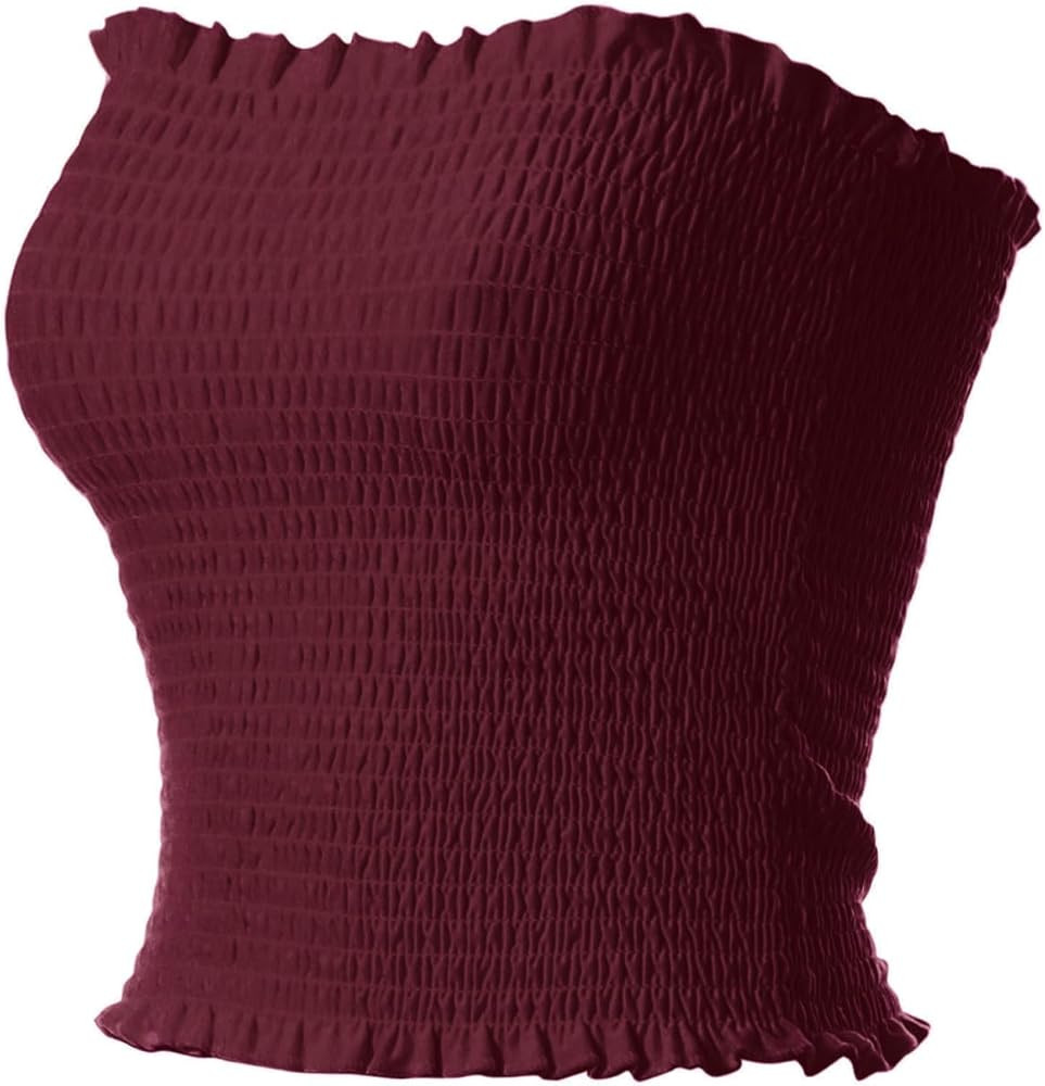 MixMatchy Women's Ruffled Smocking Crop Tube Tops Summer Casual Bandeau Top | Amazon (US)