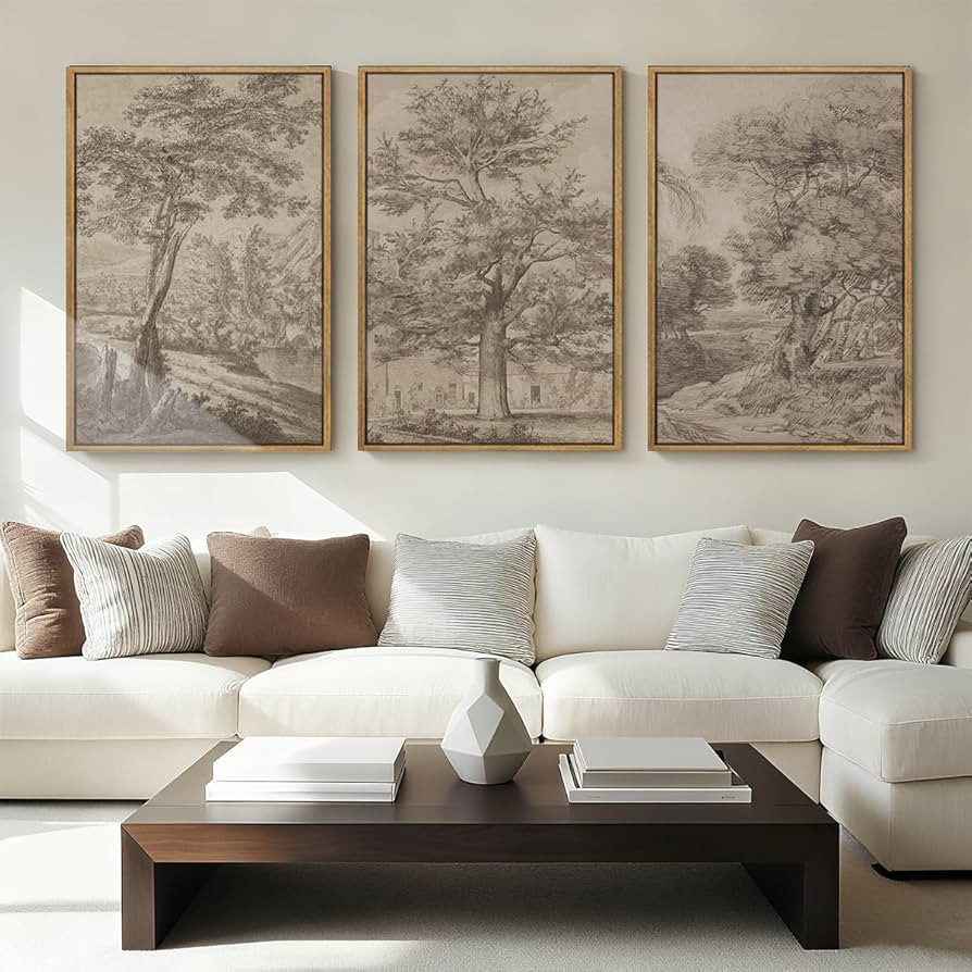 Extra Large Wall Art Framed Vintage Tree Sketch Antique Botanical Forest Prints Rustic Farmhouse ... | Amazon (US)