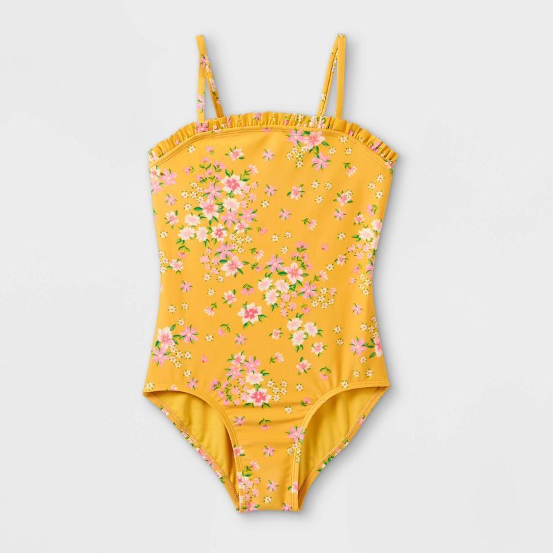 Girls' Ditsy Print One Piece Swimsuit - Cat & Jack™ Yellow | Target