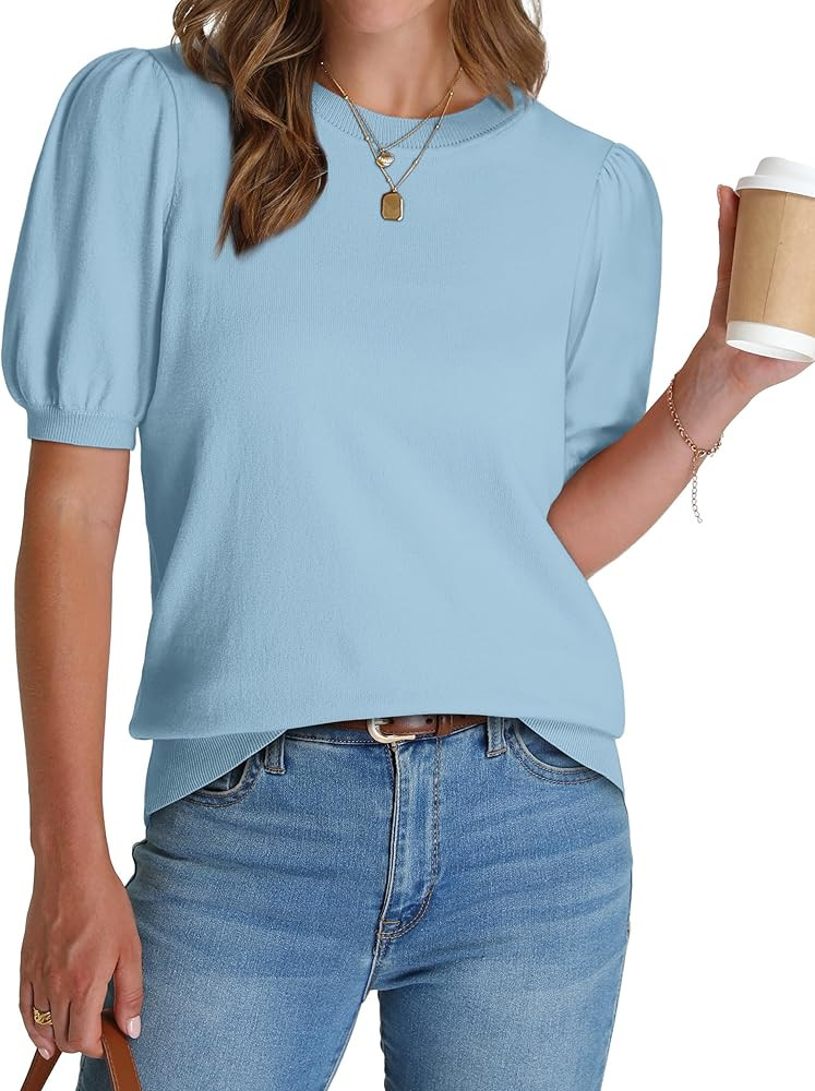 WIHOLL Women's Puff Short Sleeve Sweater 2026 Spring Summer Tops Trendy Business Causal Outfits W... | Amazon (US)