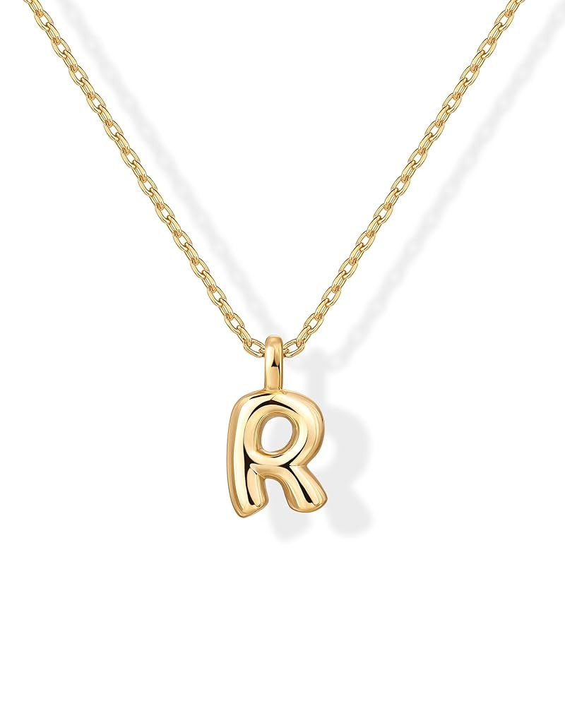 PAVOI 14K Gold Plated Dainty Chunky Bubble Initial Letter Pendant Necklace for Women | Alphabet L... | Amazon (US)