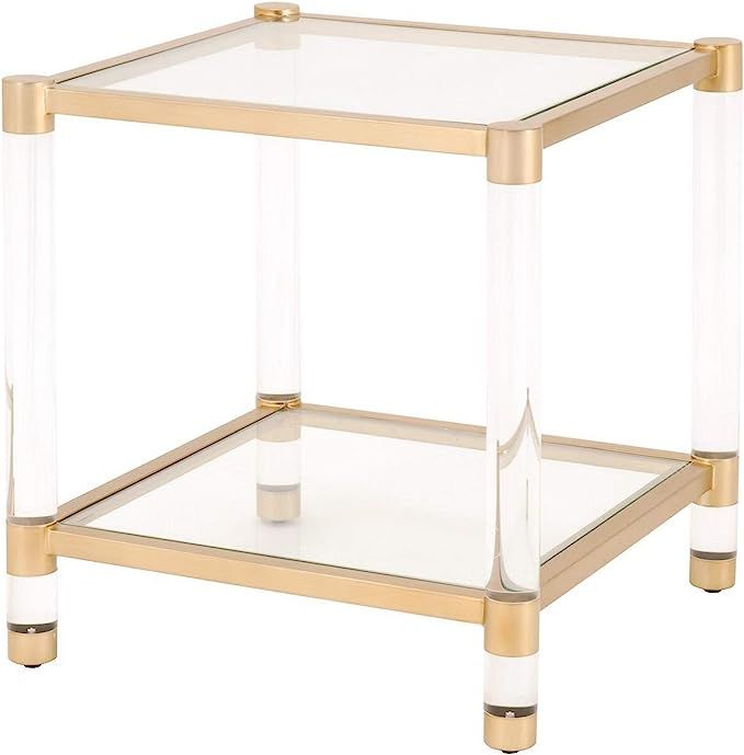 Benjara Metal Frame Glass Top End Table with Acrylic Legs, Clear, Brass | Amazon (US)