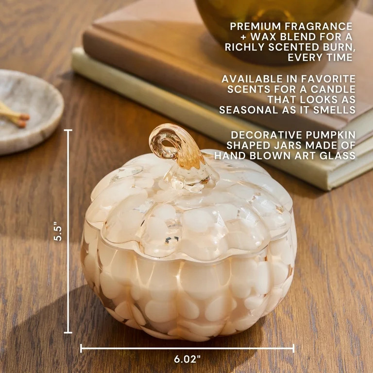 Better Homes & Gardens 2-Wick 8 oz White Tortoiseshell Glass Pumpkin Jar Candle, Pumpkin Snickerd... | Walmart (US)