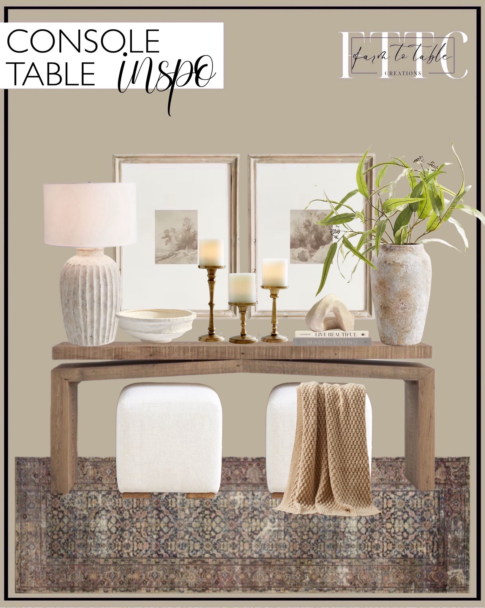 Console Table Inspo. Follow @farmtotablecreations on Instagram for more inspiration.

Wayfair Spring Savings. Henn 78.75'' Solid Wood Console Table. Amber Lewis x Loloi Morgan Denim/Multi Rug. Set of 2 prints dainty, Vintage minimalist print set, Sepia landscape set of 2, 2 piece minimalist print, Minimalist neutral print set of 2. Anders Terra Cotta Table Lamp. Artisan Handcrafted Terracotta Vase Urn. Faux Eucalyptus Branch. Booker Pillar Candleholder. Thayer Ceramic Bowl. Artisan Extruded Object. Universal Upholstered Cube. Bobble Knit Throw Blanket. Pottery Barn Decor. Pottery Barn Decor Finds. Console Table Styling. Console Table Decor. Home Decor. Entryway Decor. 


#LTKSaleAlert #LTKHome #LTKFindsUnder50