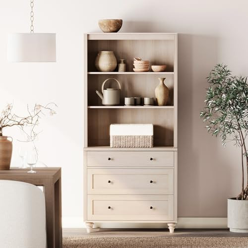 WAMPAT 3 Tier Bookshelf with 3 Drawers, 72" Tall Bookcase Large Farmhouse Display Book Case Shelf... | Amazon (US)