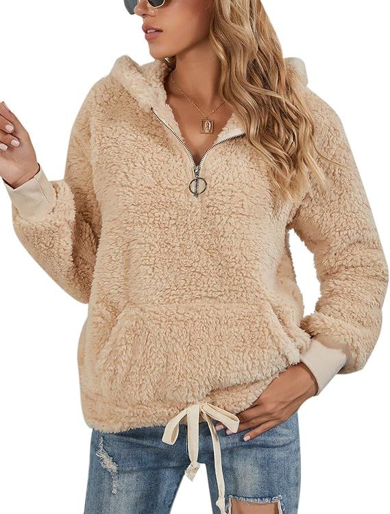 BMJL Women's Sherpa Pullover Fuzzy Sweater Quarter Zip Fleece Sweatshirts Hooded Cute Hoodies Out... | Amazon (US)