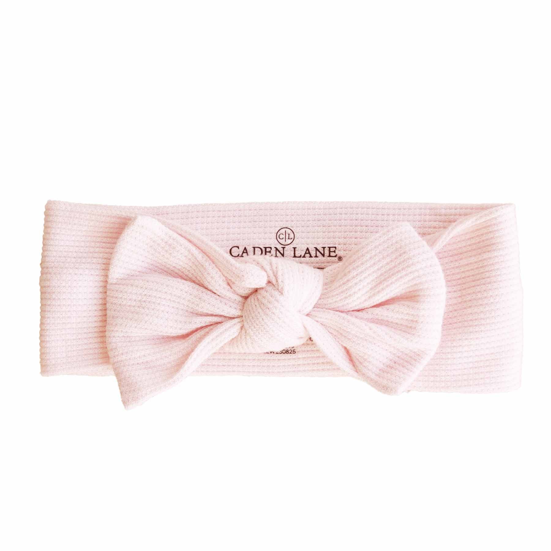 Pearl Pink Bamboo Waffle Knit Large Bow Headwrap | Caden Lane