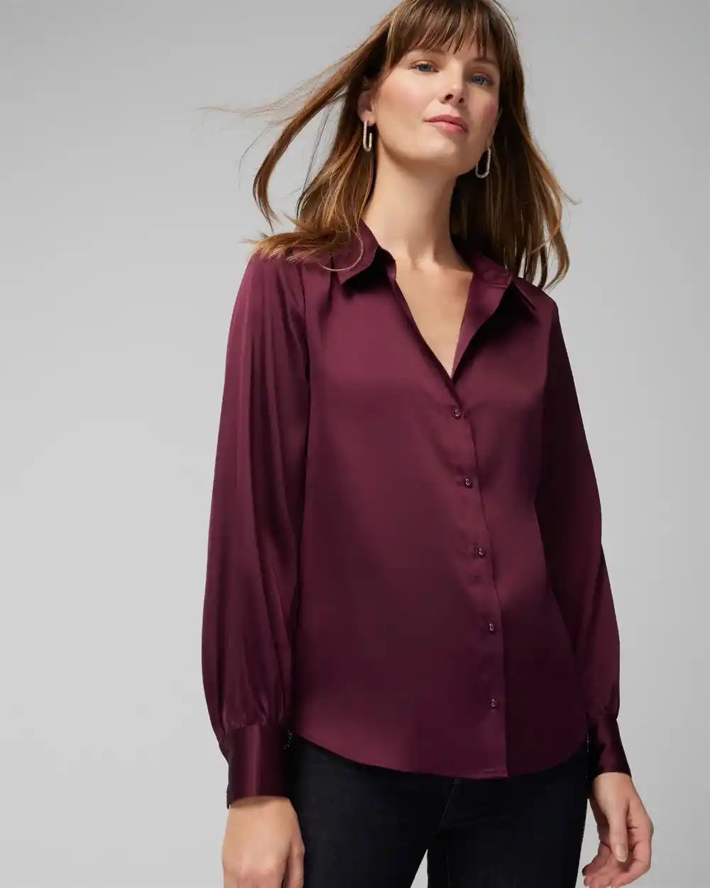 Long Sleeve Cuff Satin Shirt | White House Black Market