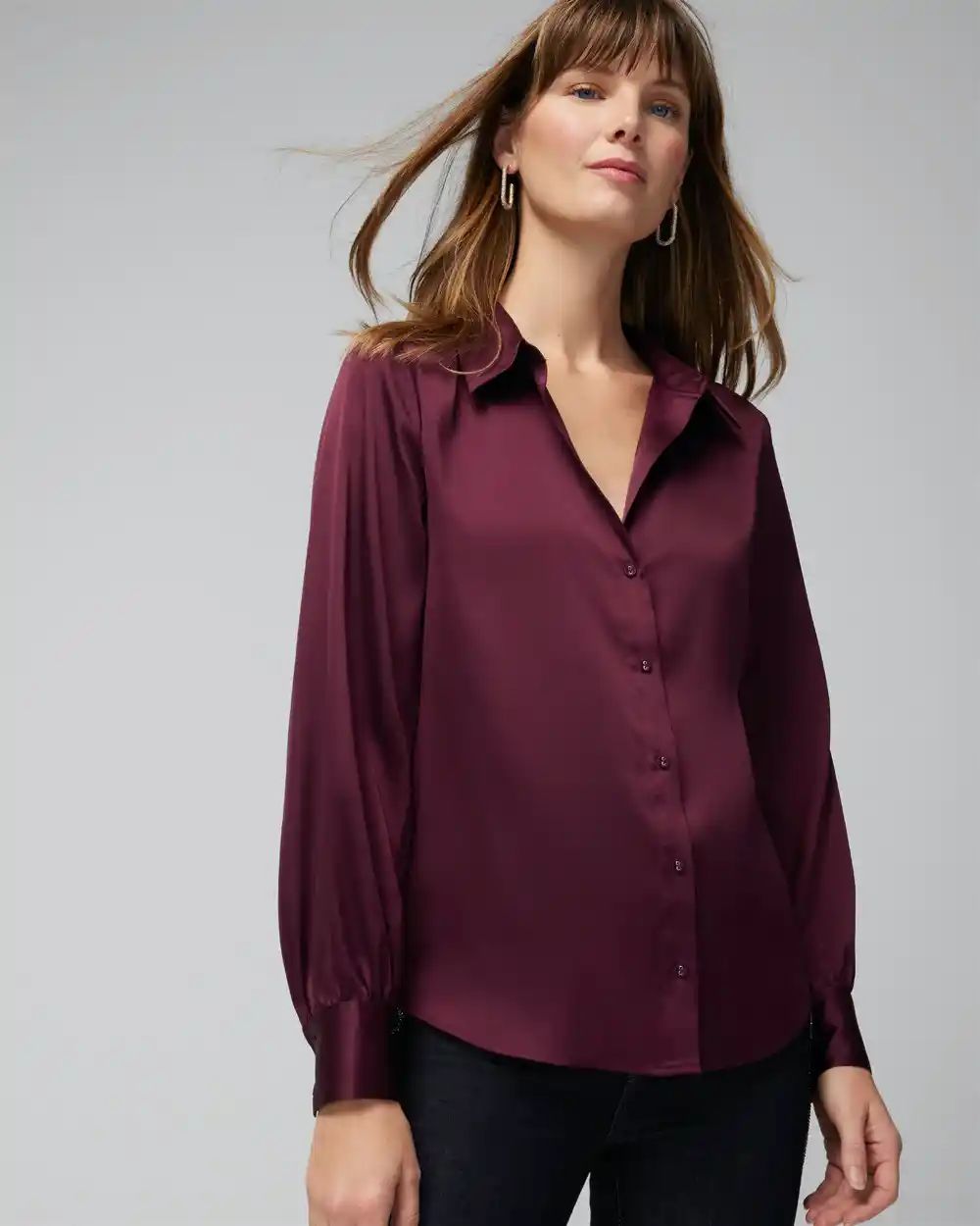 Long Sleeve Cuff Satin Shirt | White House Black Market