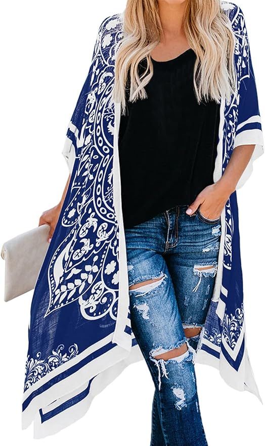 Dokotoo Womens 2023 Fashion Summer Print Kimono Casual Cardigans Loose Cover ups | Amazon (US)