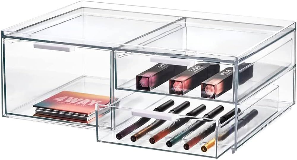 iDesign The Sarah Tanno Collection Wide Plastic Cosmetic Drawer Organizer, Clear | Amazon (US)