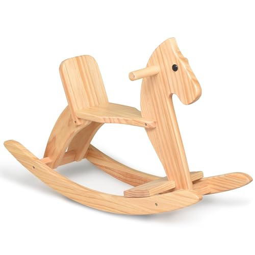 KRAND Rocking Horse Wooden Ride On Toy for Kids Classic Design Rocking Horse with Pedal and Safe Backrest Fine Workmanship(Classic, Natural) | Amazon (US)