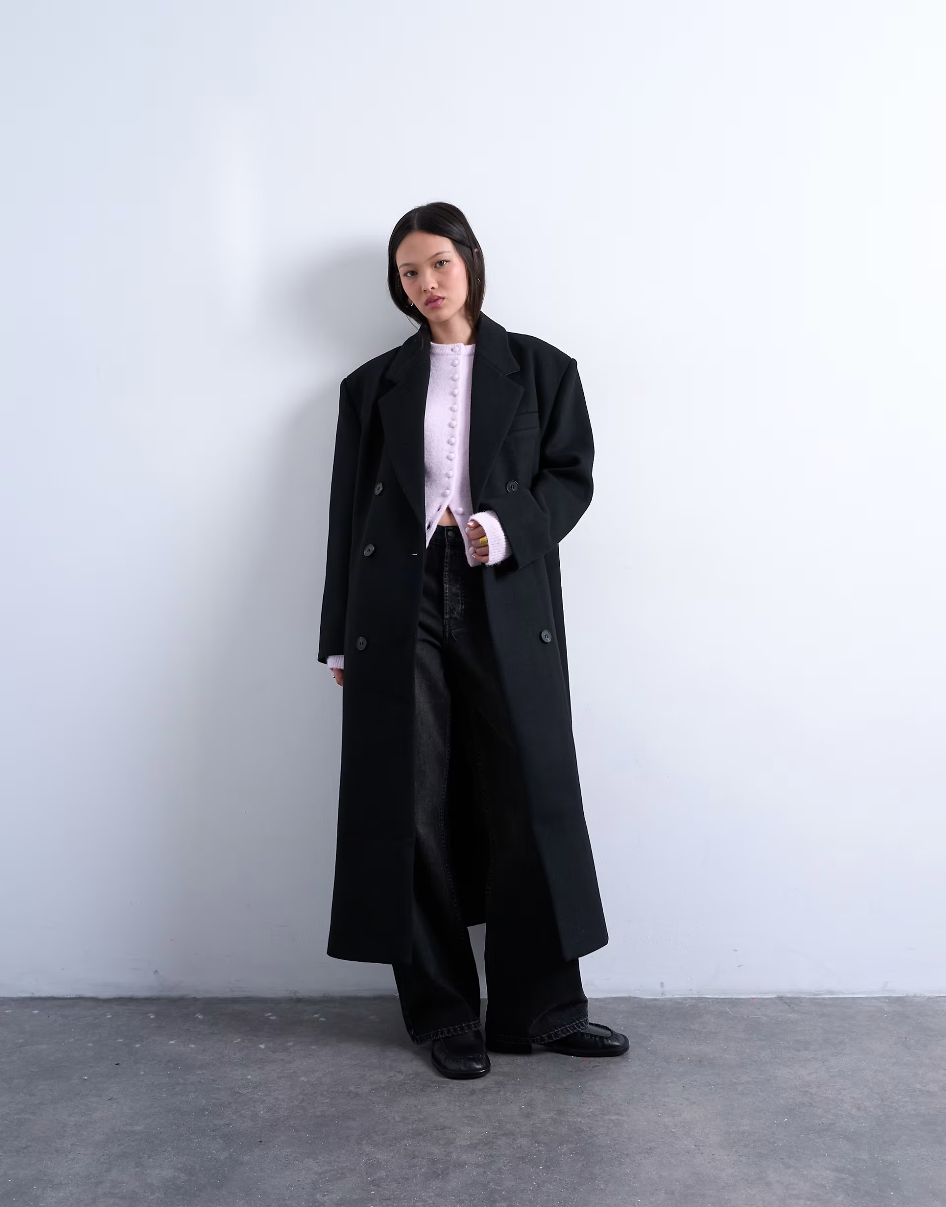 Double breasted mensy overcoat with wool in black | Topshop