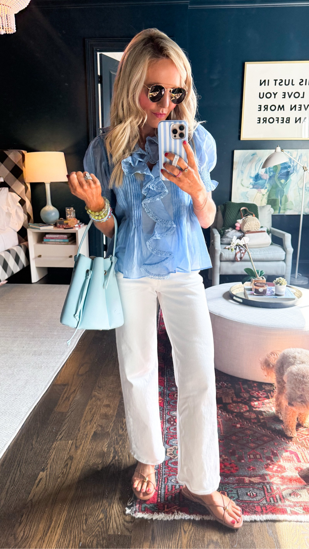 the perfect blue ensemble for spring! wearing XS in top and size 24 in denim l 

#LTKgrwm #LTKootd #LTKdayinmylife