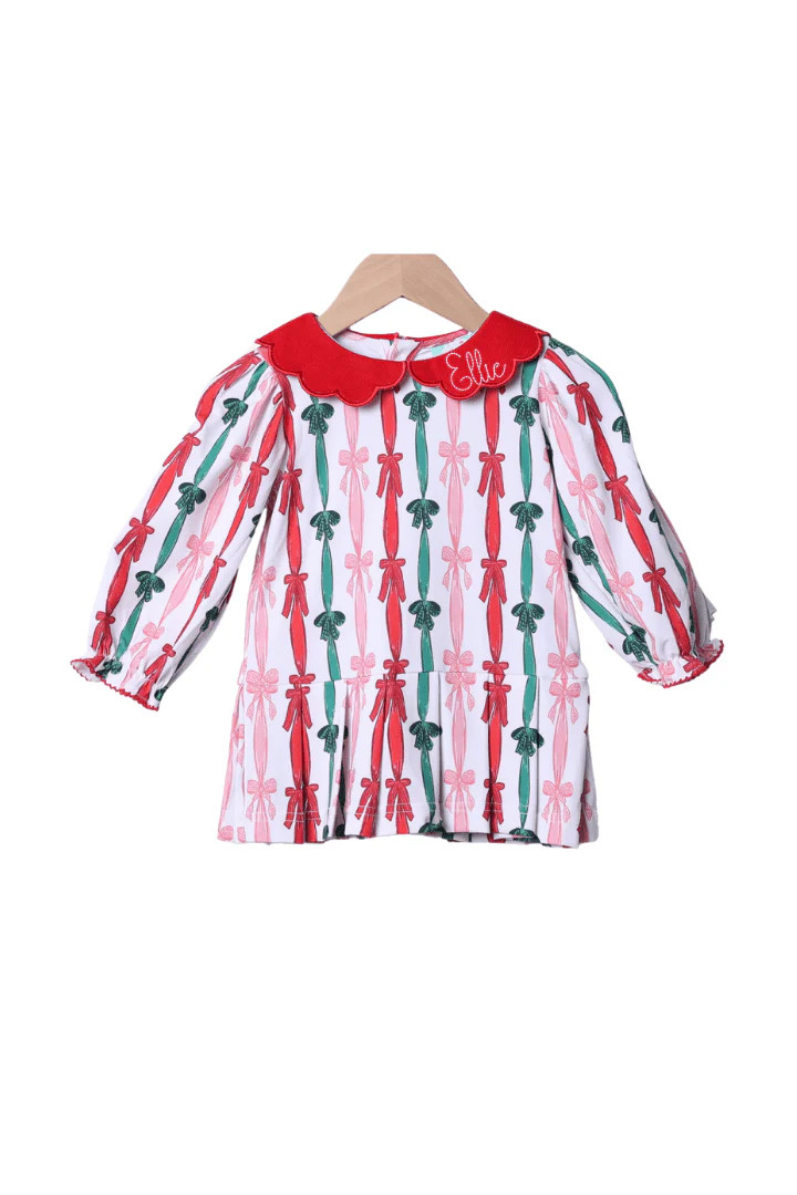 Christmas Bows Drop Waist Dress | The Smocked Flamingo