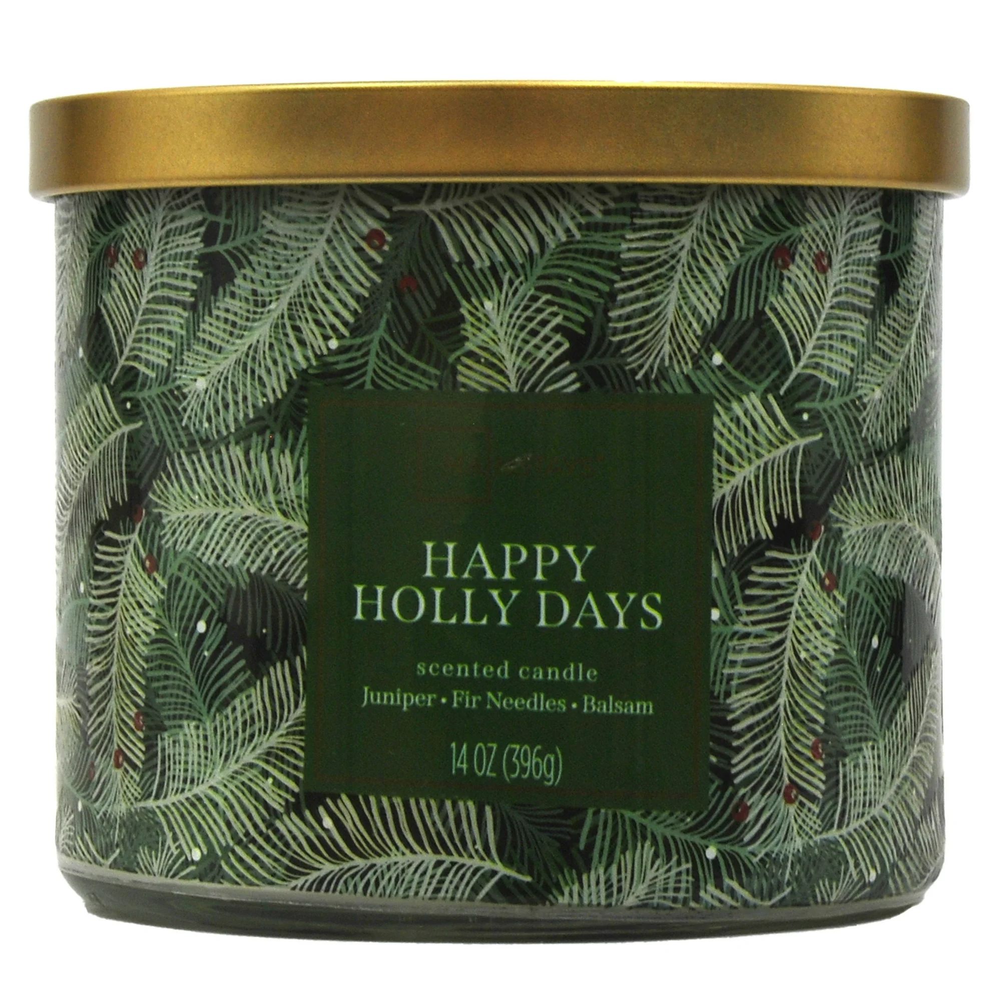 Mainstays Textured Wrap 3 Wick Happy Holly Days Candle, 14 Ounce | Walmart (US)