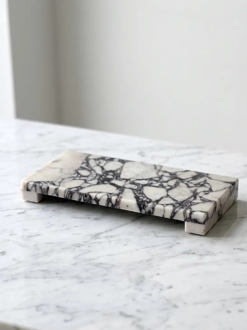 Calacatta Viola Marble Riser Tray, Luxury Marble Vanity Tray, Footed Marble Soap Dish for Bathroo... | Etsy (Global)