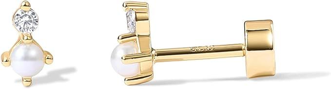 PAVOI 14K Gold Plated Solid 925 Sterling Silver Post Cubic Zirconia Flat Back Earrings for Women ... | Amazon (CA)