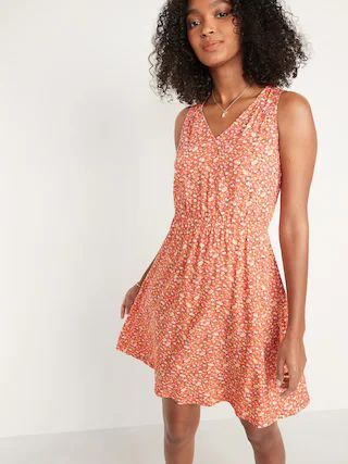 Sleeveless Waist-Defined V-Neck Dress for Women | Old Navy (US)