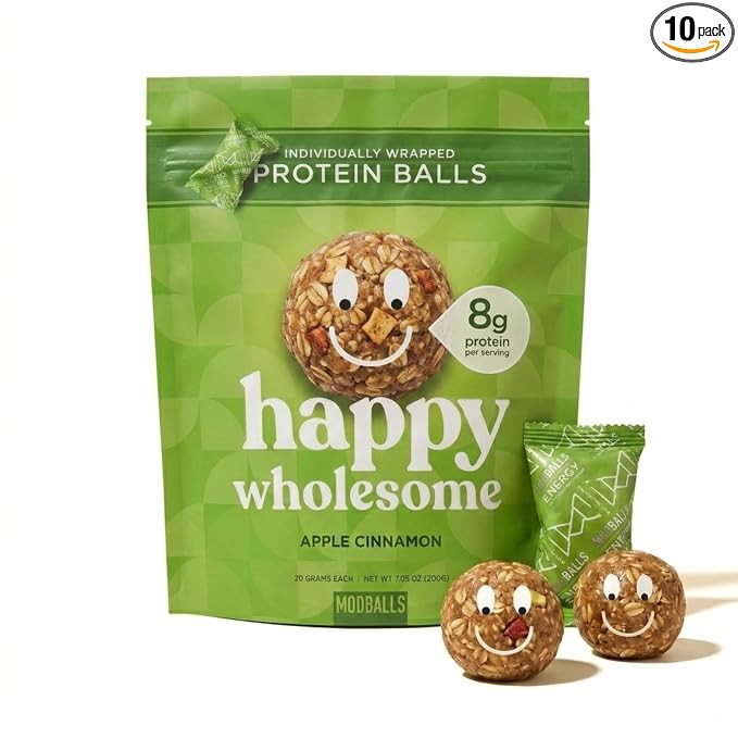 Happy Wholesome Apple Cinnamon Protein Balls, 10 Count, 7.05oz Bag, 8g Protein per Serving, Indiv... | Amazon (US)