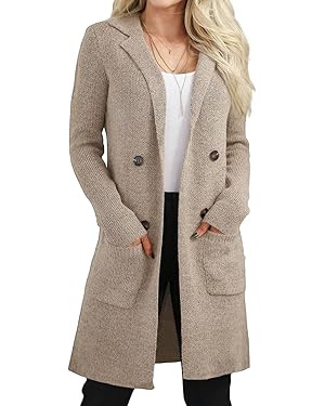 VIMPUNEC Women's Open Front Long Cardigan Sweaters Fall Casual Knit Jackets Coatigan with Pockets | Amazon (US)