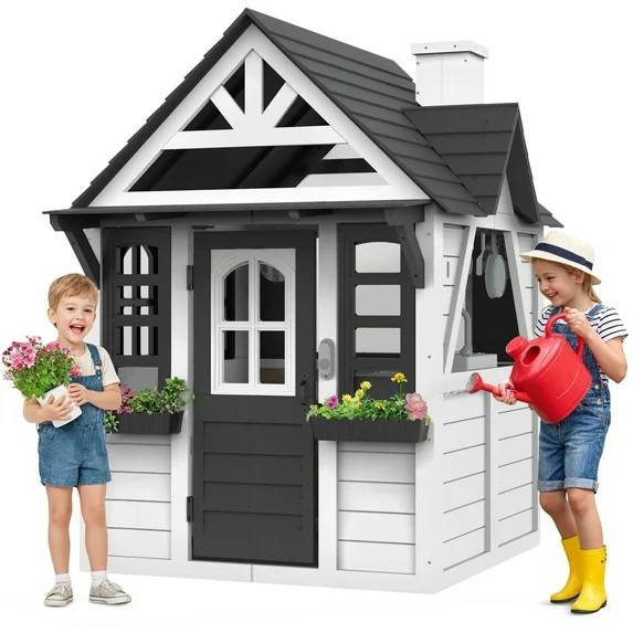 COCLUB Outdoor Playhouse for Kids Ages 4-8, Wooden Play House with Doorbell, Phone, Kitchen Toys,... | Walmart (US)