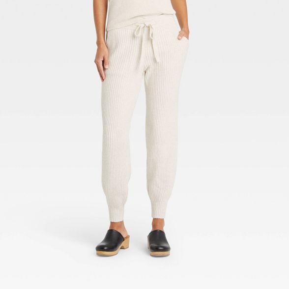 Women&#39;s Drawstring Sweater Jogger Pants - Universal Thread&#8482; Cream S | Target