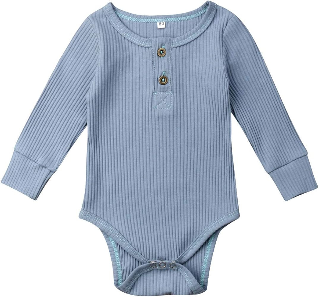 Seyurigaoka Newborn Unisex Baby Solid Onesie Basic Plain Rib Stitch Long Sleeve Bodysuit Clothes for | Amazon (US)