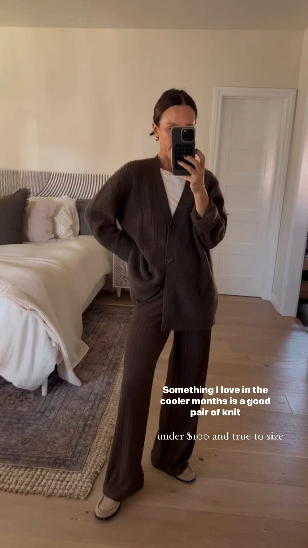 Love these ribbed knit trouser pants 
Under $90 and run tts (Xs) 
Cardigan is a naturally oversized fit and wearing my regular size (Xs) 

#LTKOver40