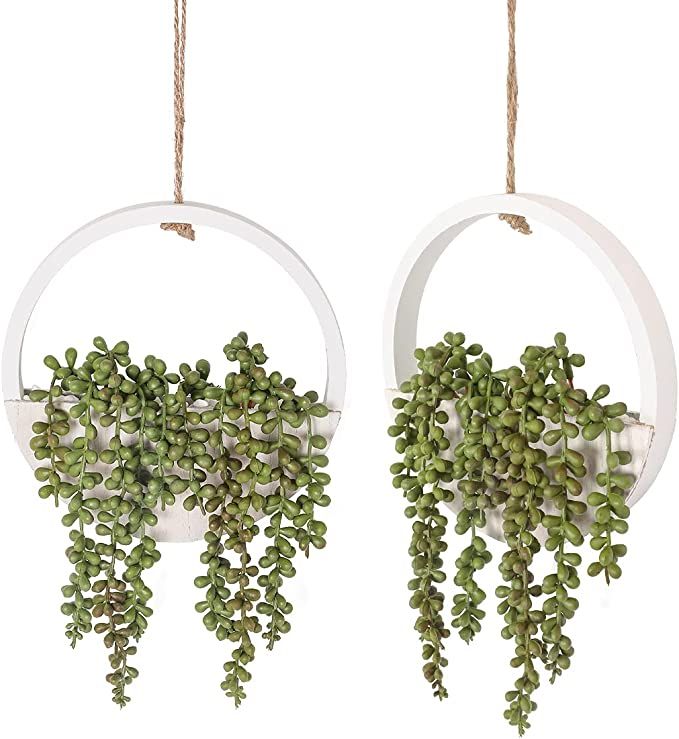 Floweroyal 2pcs Artificial Succulents Hanging Plants 12.2'' Fake String of Pearls in Pot with 8.3... | Amazon (US)