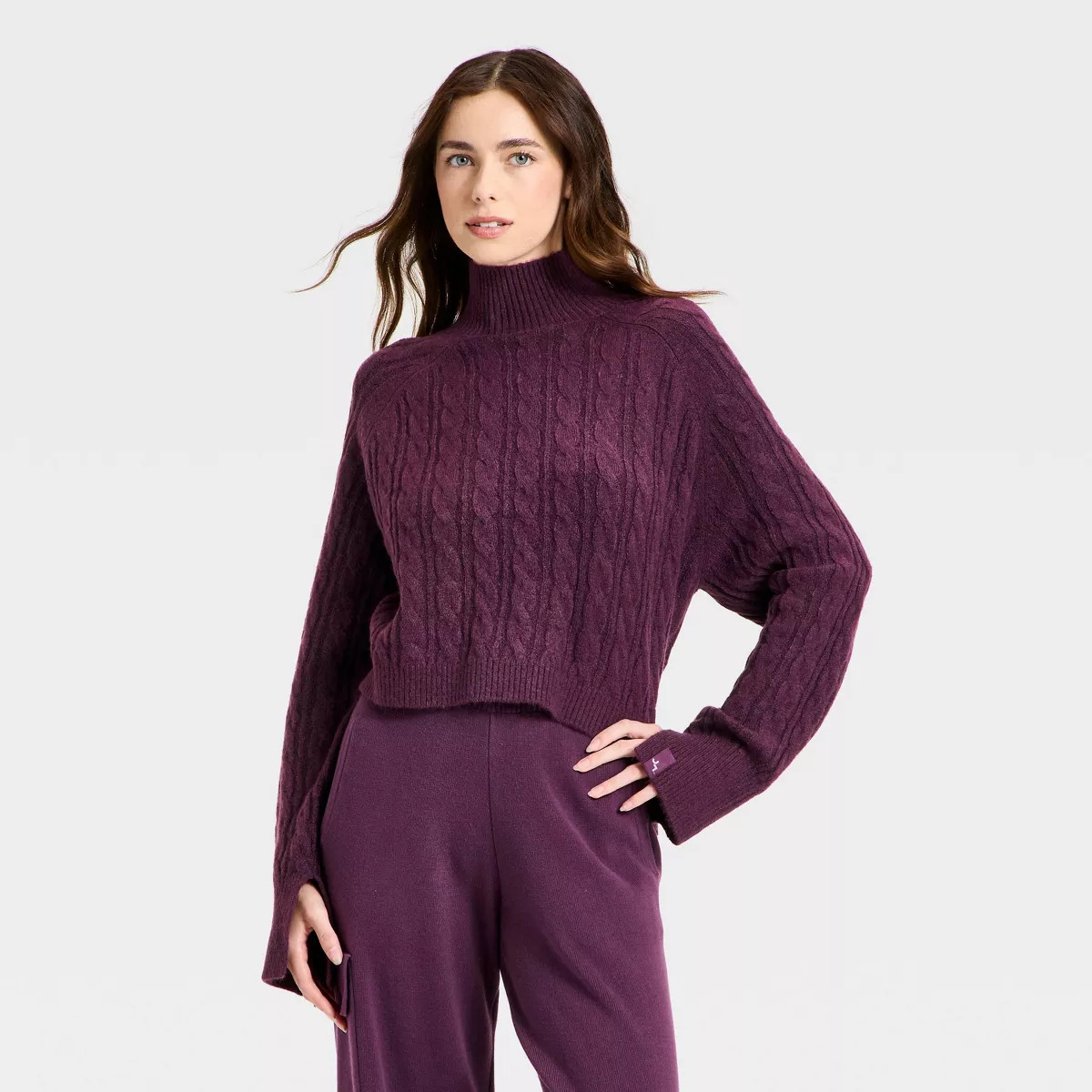 Women's Mock Neck Cable Knit Sweater - JoyLab™ | Target