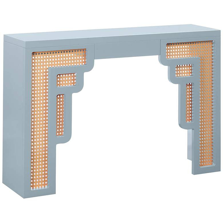 TOV Suzie 45" Wide Patel Blue Wood Woven Rattan Console Table - #181X7 | Lamps Plus | Lamps Plus