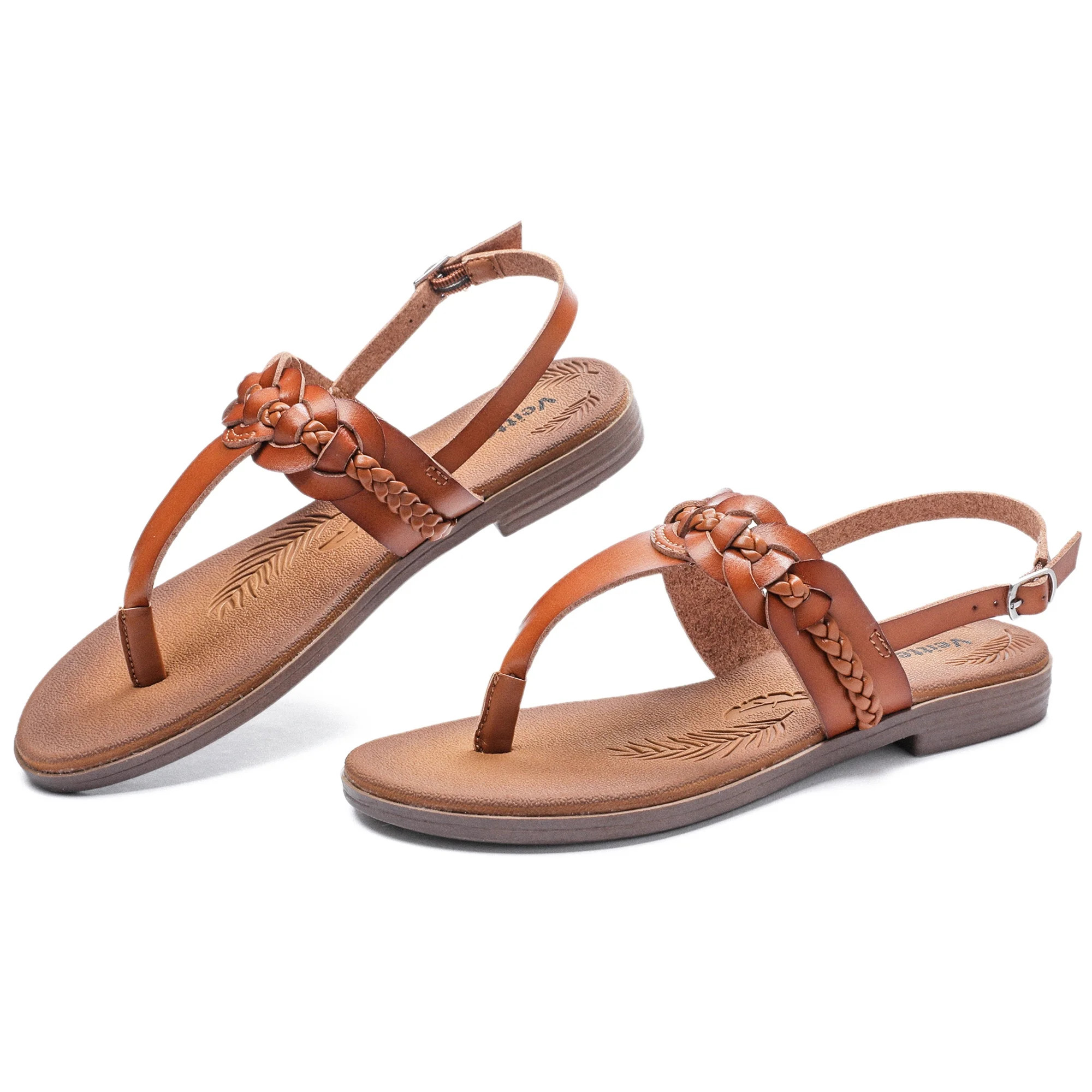 Ataiwee Women's Flat Slide Sandals - Classic T-strap Ankle Strap Comfort Thong Flat Summer Sandal... | Walmart (US)