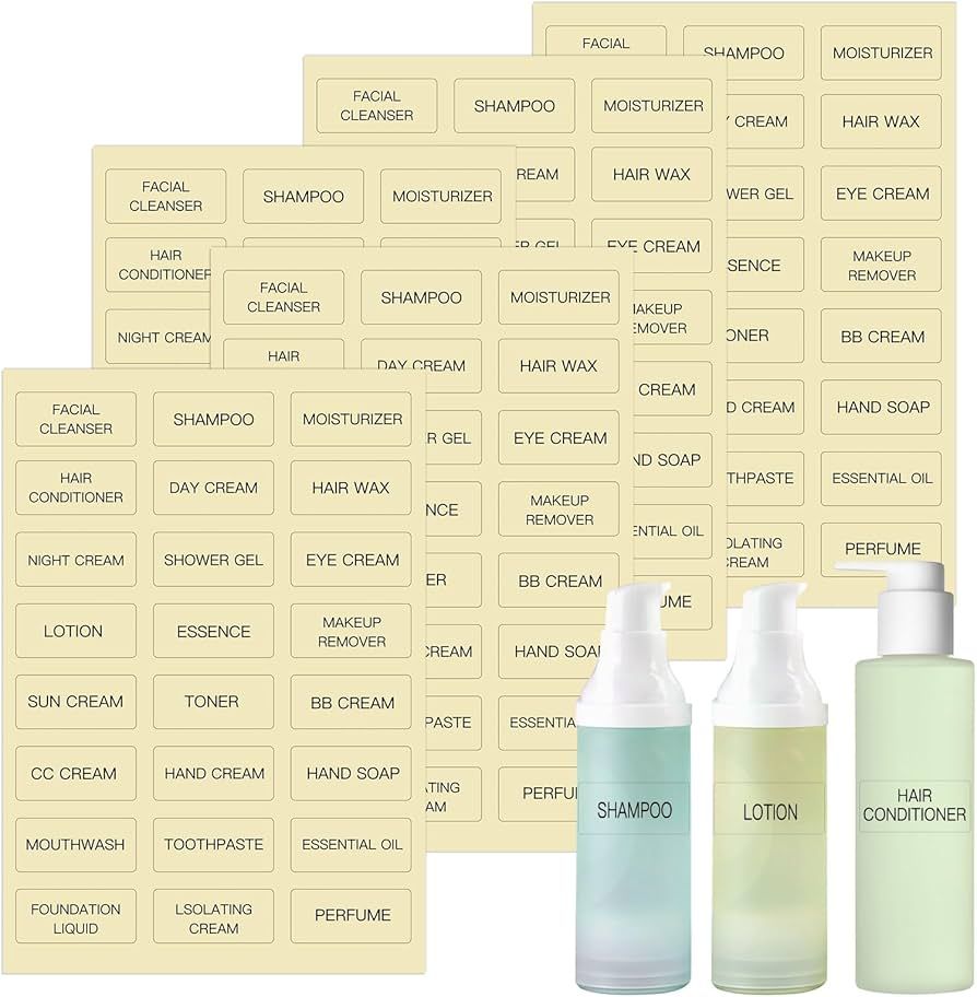 Toiletry Labels for Travel Size Bottles,120 PCS Travel Bottle Labels Waterproof,Clear Bathroom La... | Amazon (US)