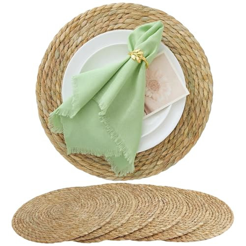Xiomot Round Woven Placemats Set of 6 13.5 Inch Boho Farmhouse Rustic Wicker Placemats Braided Place Mats Jute Rattan Chargers for Dining Table Home Decor | Amazon (US)