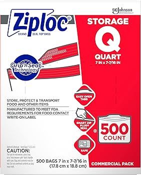 SC Johnson Professional Ziploc Quart Food Storage Bags, Grip 'n Seal Technology for Easier Grip, ... | Amazon (US)