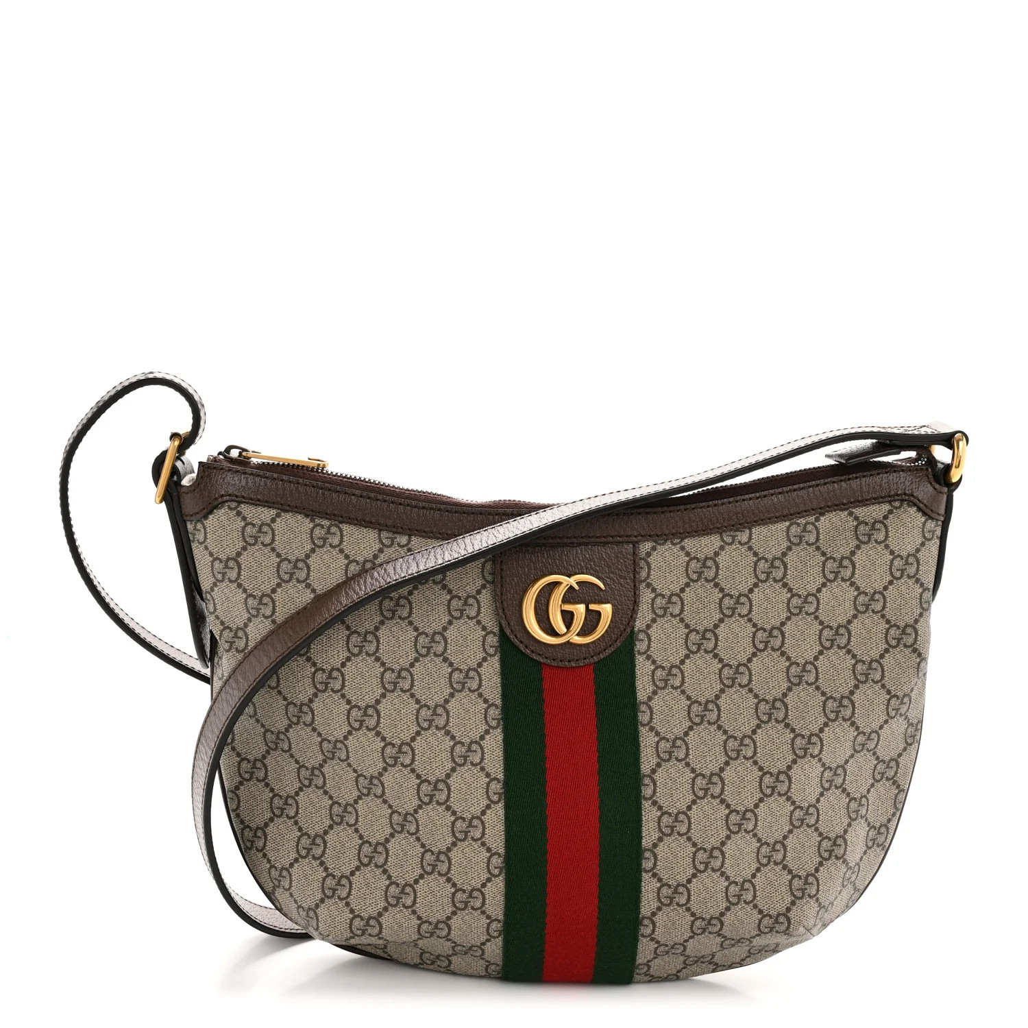 Gucci GG Supreme Monogram Web Small Ophidia Half Moon Hobo Brown 1828013 | FASHIONPHILE (US)