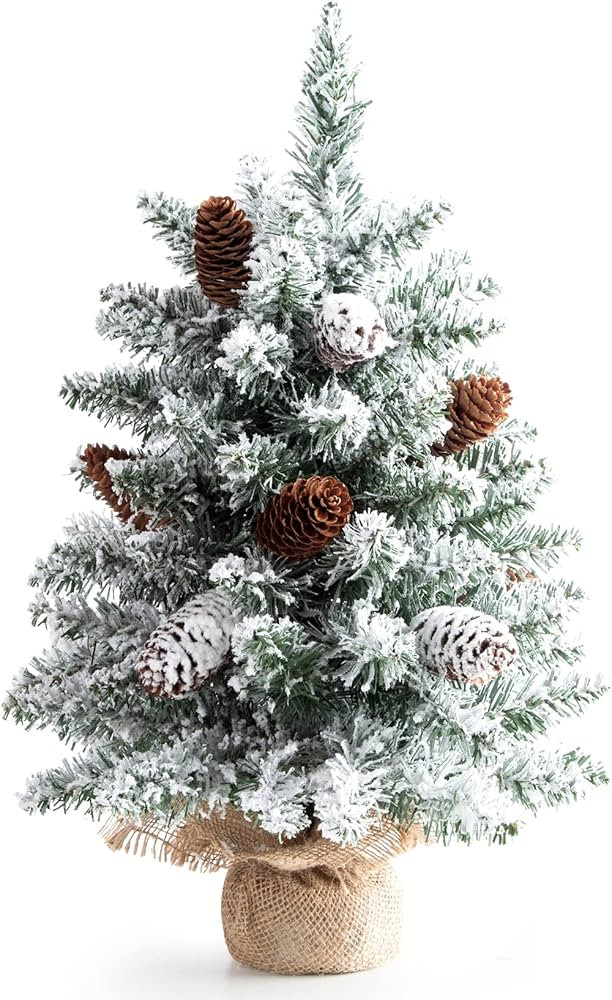 Small Christmas Tree Flocked Artificial Tree 22 inches with Pine Cones, Suitable for Tabletop | Amazon (US)