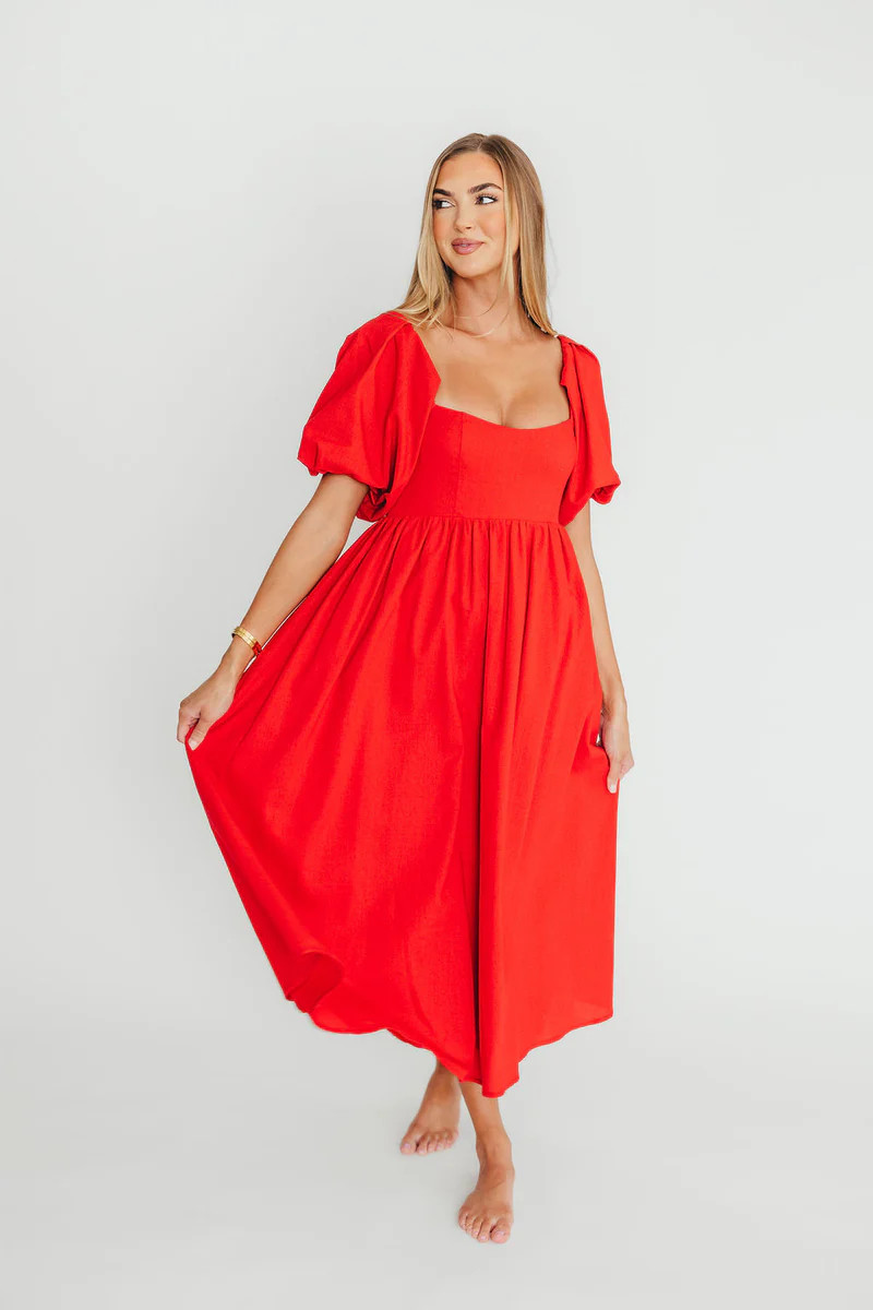 Hamilton Midi Dress in Red - Bump Friendly (S-XL) | Worth Collective
