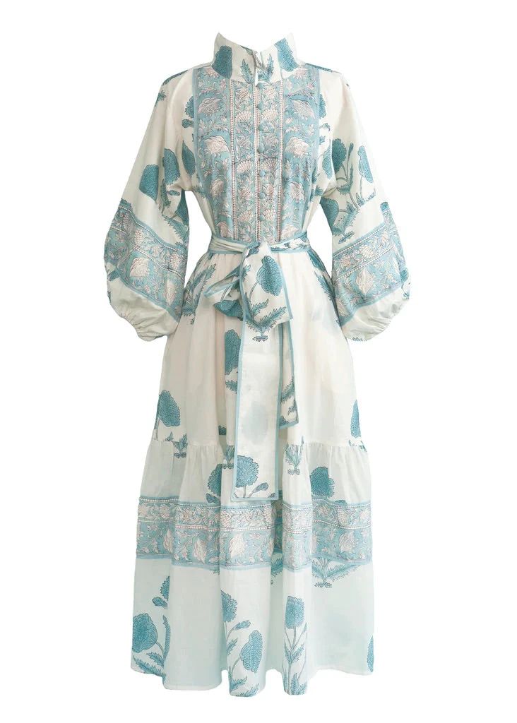 The Paloma Flounce Dress/Marigold/BabyBlue/Regular by Sue Sartor | Paloma & Co.