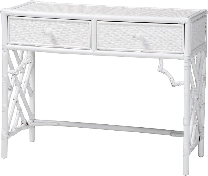 Bali & pari Lindie Natural Rattan Writing Desk with Two Drawers, White | Amazon (US)