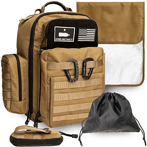 Tan Dad Diaper Bag - Molle-Style Military Diaper Backpack Made of Rugged 900D Waterproof Polyester with Wider Extra-Long Straps, Pouch for Dirty Diapers, Baby Wipes Dispenser & Insulated Pockets | Amazon (US)