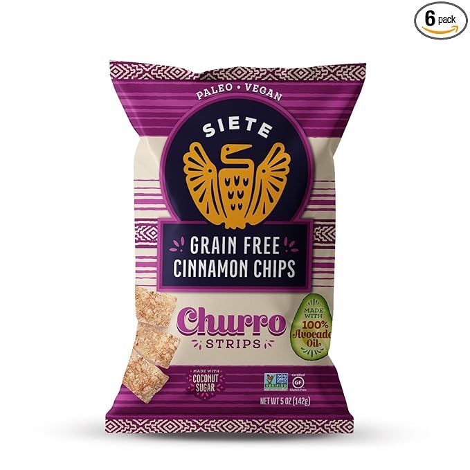 Siete Grain Free Churro Strips | Gluten Free Chips | Vegan Snacks | Non GMO | 5 Ounce (Pack of 6) | Amazon (US)
