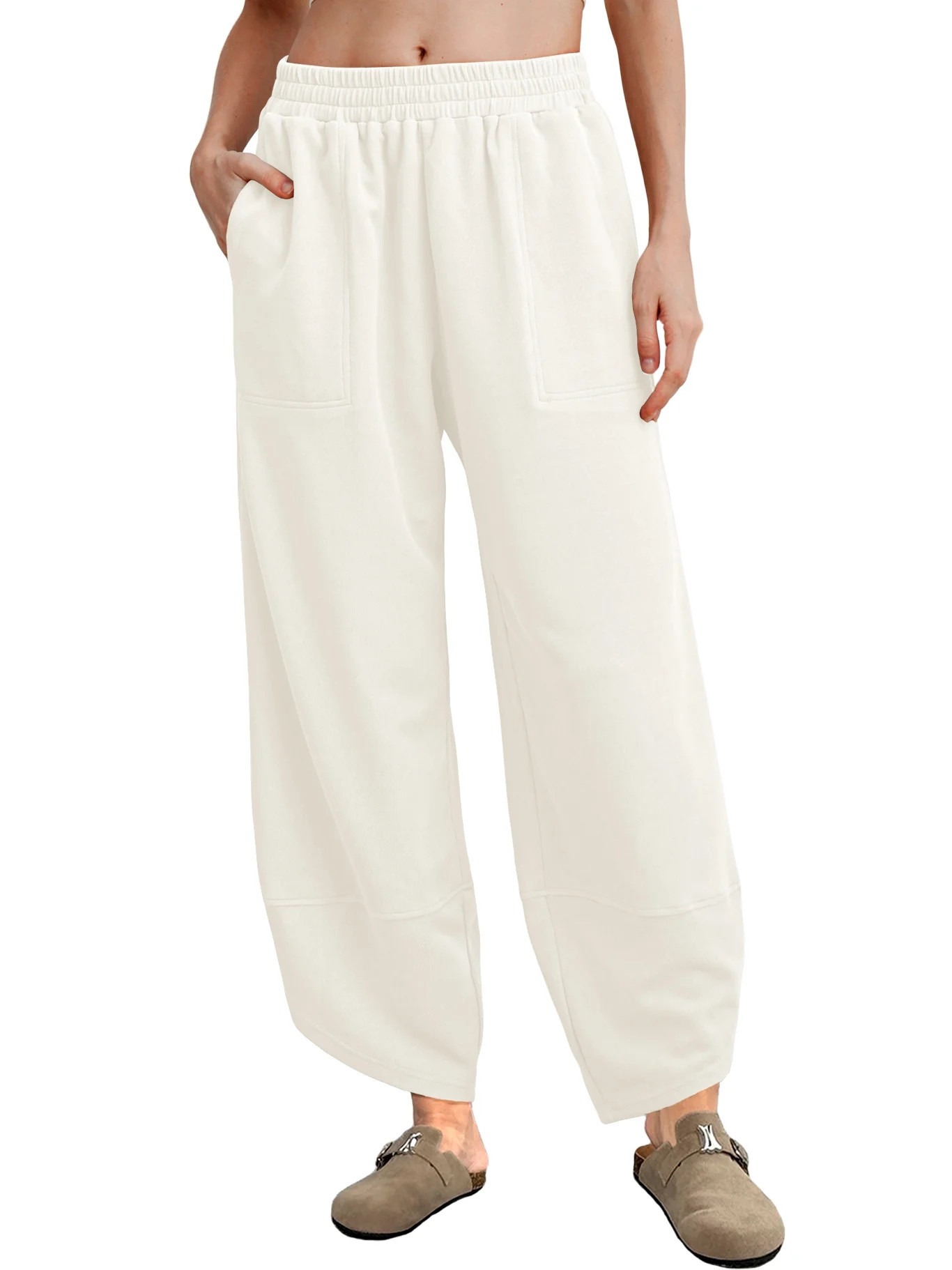 MINTREUS Womens Baggy Wide Leg Harem Pants Casual Elastic Waisted Palazzo Pants with Pockets - Wa... | Walmart (US)