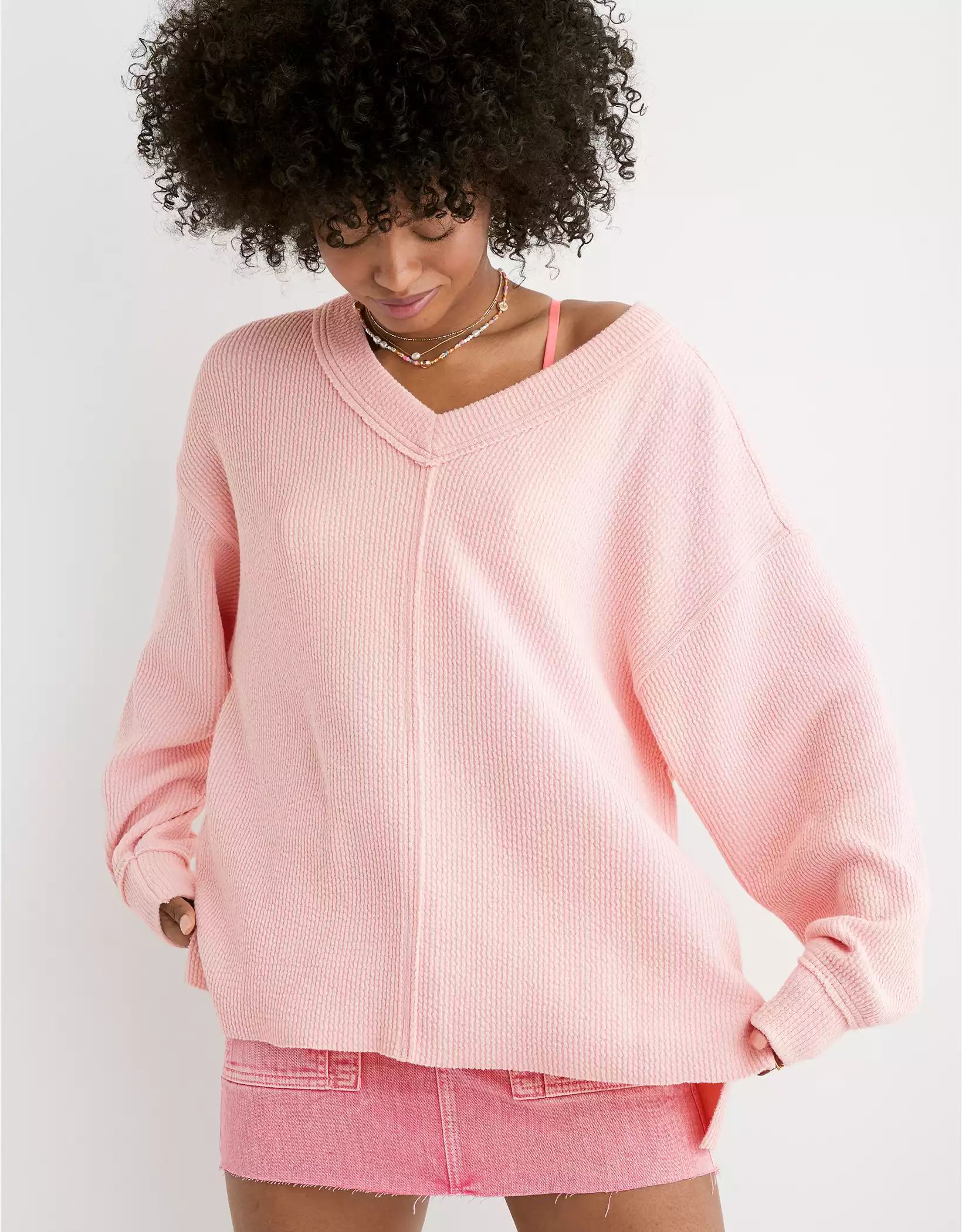 Aerie Wonder Textured V-Neck Sweatshirt | Aerie