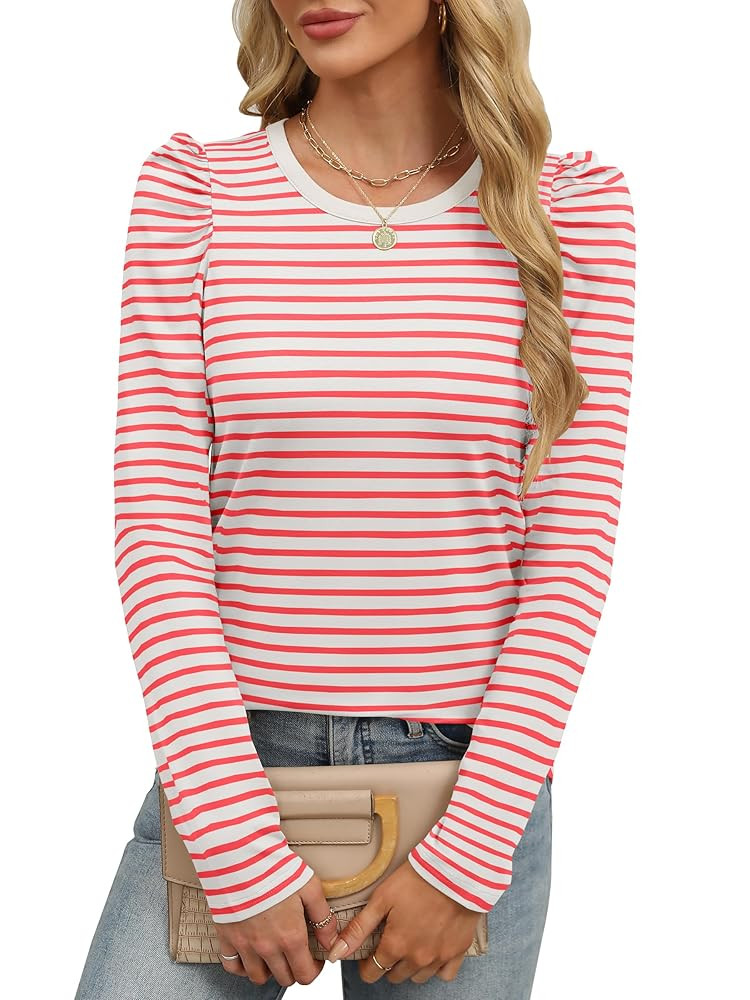 ANRABESS Womens Puff Long Sleeve Shirts Crewneck Fall Tops Basic Dressy Casual Blouses 2025 Trend... | Amazon (US)