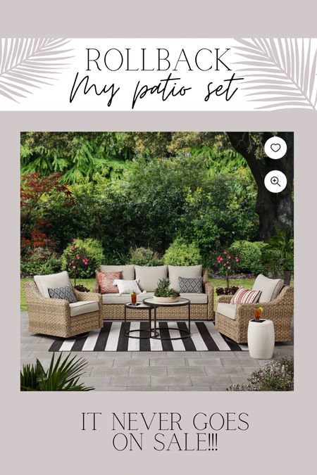 My river oaks patio set from Walmart is actually on rollback!!! Run!!! This never happens. We have had ours a year and zero complaints! The cushions are the perfect color to hide dirt too! Walmart patio set. Better homes & gardens patio set. Outdoor furniture. 

#LTKsalealert #LTKSeasonal #LTKhome
